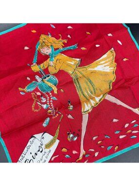Vintage 1950s Best Wishes From Bingo Paris Rue Scribe Hanky Red Lipstick Cotton